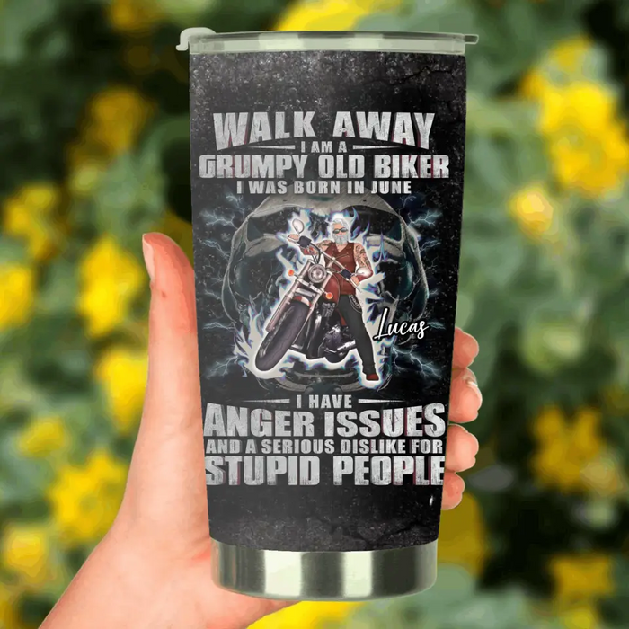 Custom Personalized Biker Tumbler - Father's Day Gift Idea For Biker - Walk Away I Am A Grumpy Old Biker