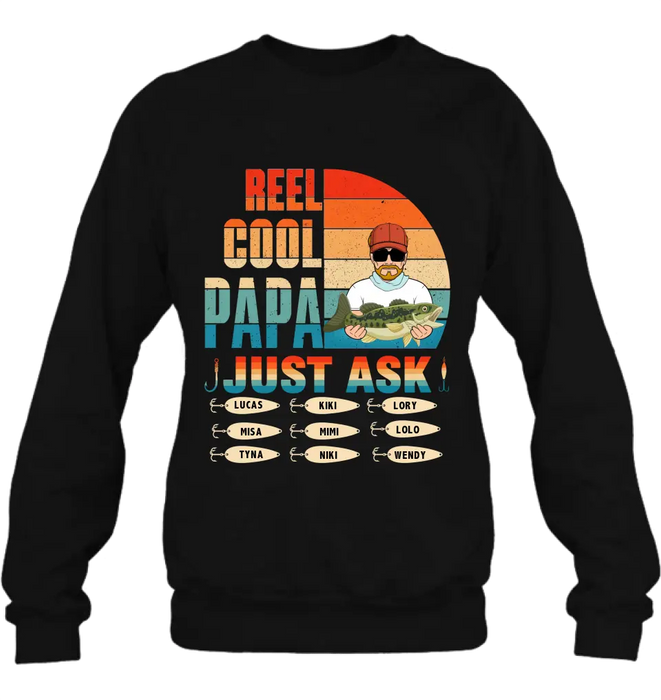 Custom Personalized Reel Cool Dad Shirt/Hoodie - Gift Idea For Father's Day/Grandpa/Fishing Lovers - Upto 9 Kids - Reel Cool Papa Just Ask