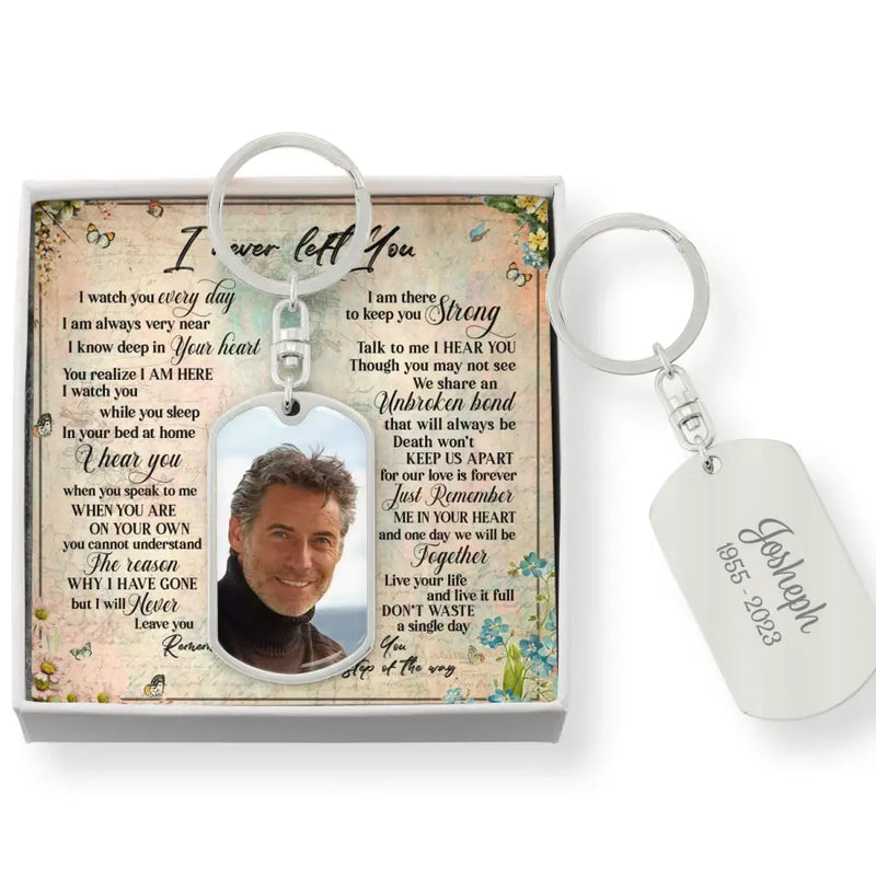 Personalized Memorial Photo Tag Keychain With Message Card - Memorial Gift Idea For Father's Day - I Never Left You