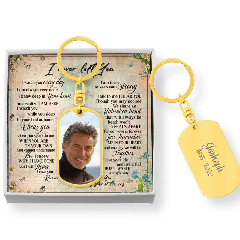 Personalized Memorial Photo Tag Keychain With Message Card - Memorial Gift Idea For Father's Day - I Never Left You