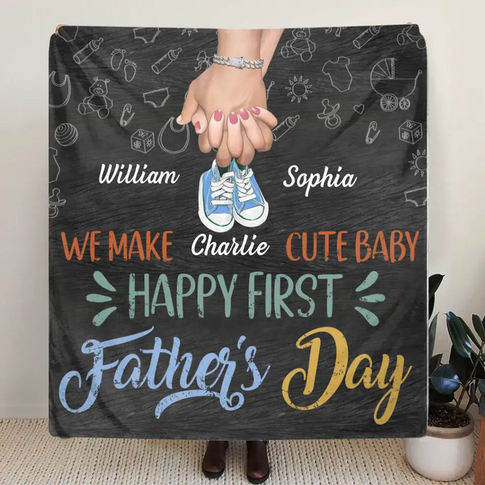 Custom Personalized First Father's Day Quilt/Single Layer Fleece Blanket - Best Gift Idea For Mother's Day/Father's Day 2023 - We Make Cute Baby