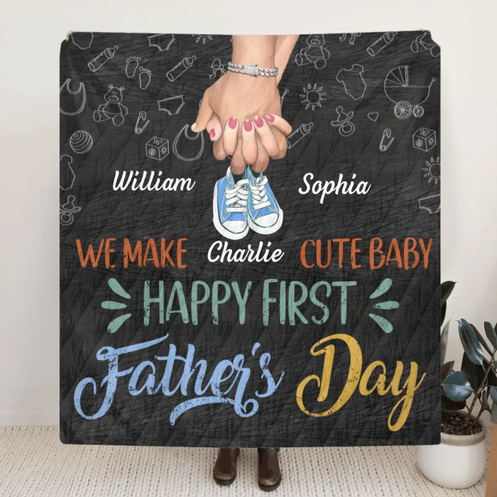 Custom Personalized First Father's Day Quilt/Single Layer Fleece Blanket - Best Gift Idea For Mother's Day/Father's Day 2023 - We Make Cute Baby