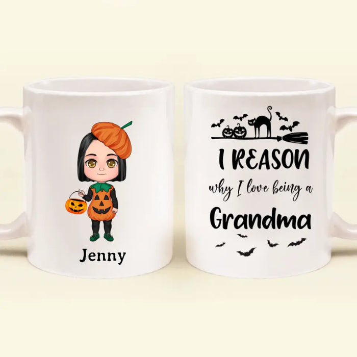 Custom Personalized Halloween Kids Mug - Upto 10 Kids - Halloween Gift Idea For Grandma/Granpa - Reason Why I Love Being A Grandma