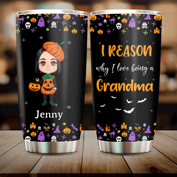 Custom Personalized Halloween Kids Tumbler - Upto 10 Kids - Halloween Gift Idea For Grandma/Granpa - Reason Why I Love Being A Grandma