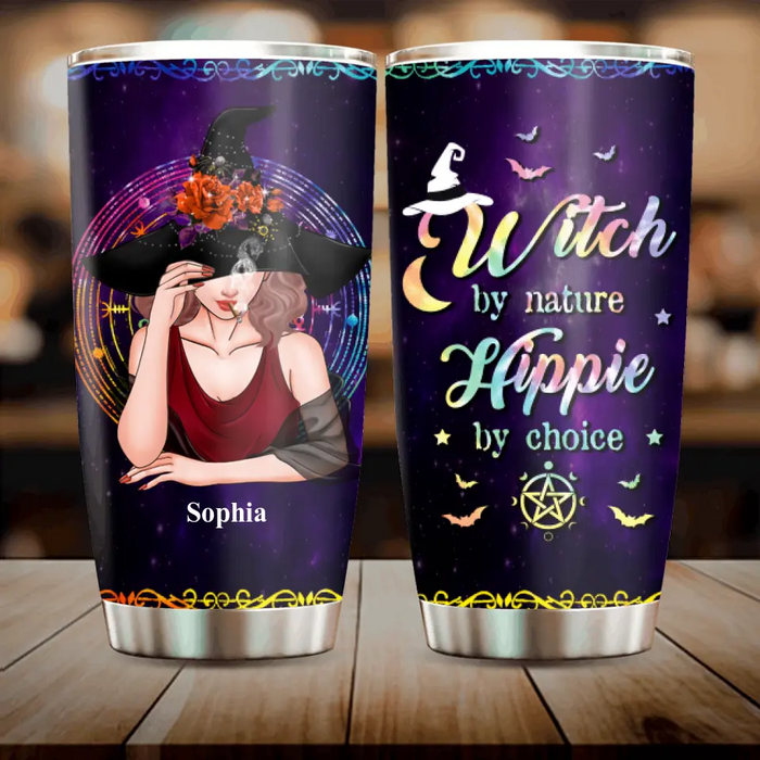 Custom Personalized Witch Tumbler - Halloween Gift Idea - Witch By Nature, Hippie By Choice