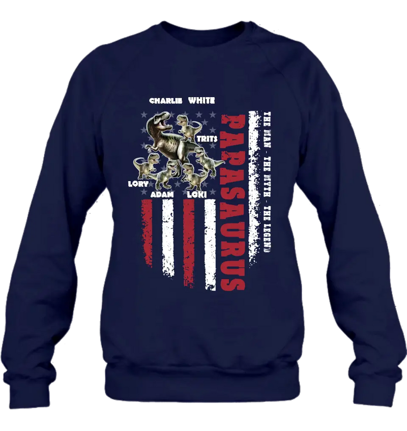 Personalized Papasaurus Shirt/Hoodie - Gift Idea For Father's Day - Up to 5 Kids - Papasaurus The Man The Myth The Legend