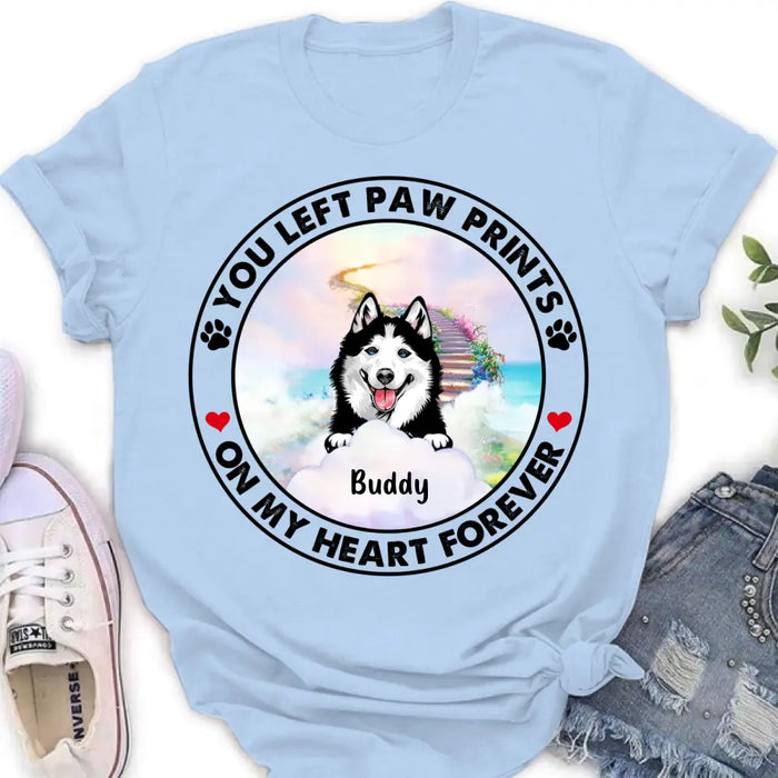 Custom Personalized Pet Shirt/Hoodie - Upto 2 Dogs/Cats - Memorial Gift Idea for Dog/Cat Owners - You Left Paw Prints On My Heart Forever