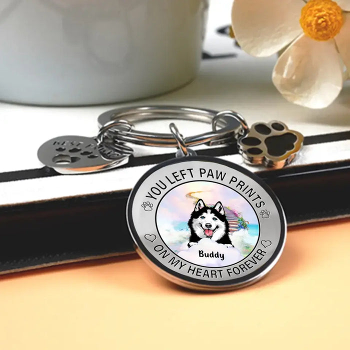 Custom Personalized Pet Keychain Pet Charm - Upto 2 Dogs/Cats - Memorial Gift Idea for Dog/Cat Owners - You Left Paw Prints On My Heart Forever