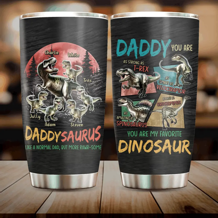 Custom Personalized Daddysaurus Tumbler - Upto 5 Kids - Gift Idea For Father's Day - Like A Normal Dad But More Rawr-Some