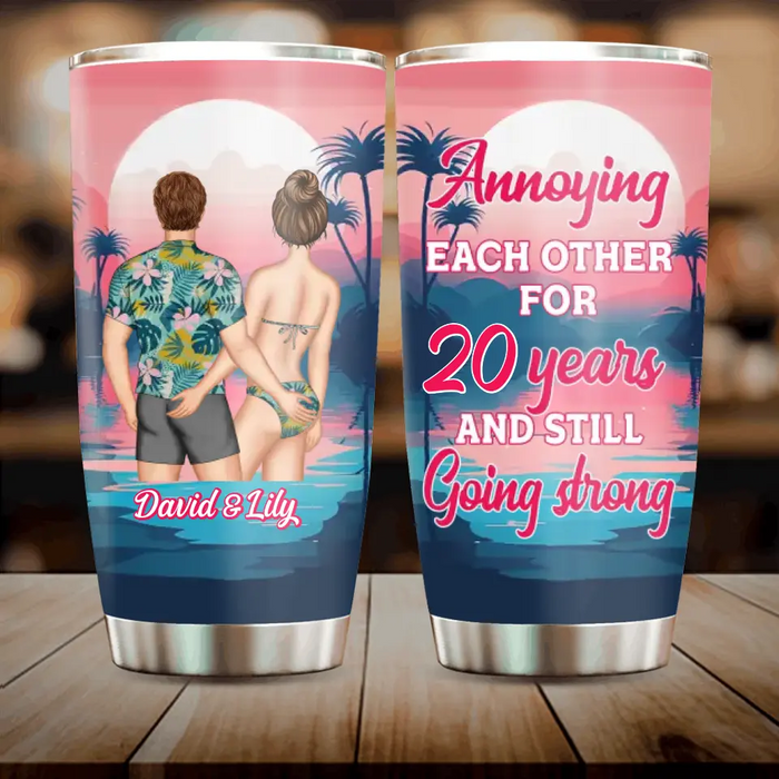 Custom Personalized Couple On Beach Tumbler - Gift Idea For Couple/Mother's Day/Father's Day - Annoying Each Other For 20 Years And Still Going Strong
