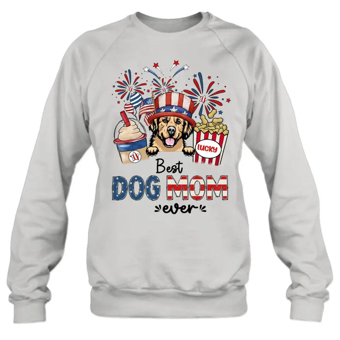 Custom Personalized Dog Dad/Mom Shirt/Hoodie - Up to 4 Dogs - Gift Idea For 4th Of July/ Independence Day/Dog Lovers - Best Dog Mom Ever