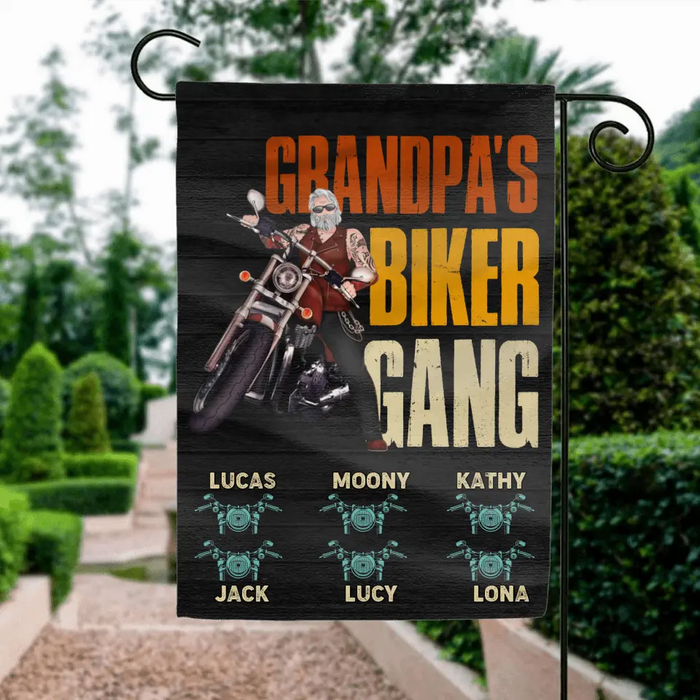 Custom Personalized Biker Flag Sign - Father's Day Gift Idea for Dad/Grandpa - Upto 6 Kids - Grandpa's Biker Gang