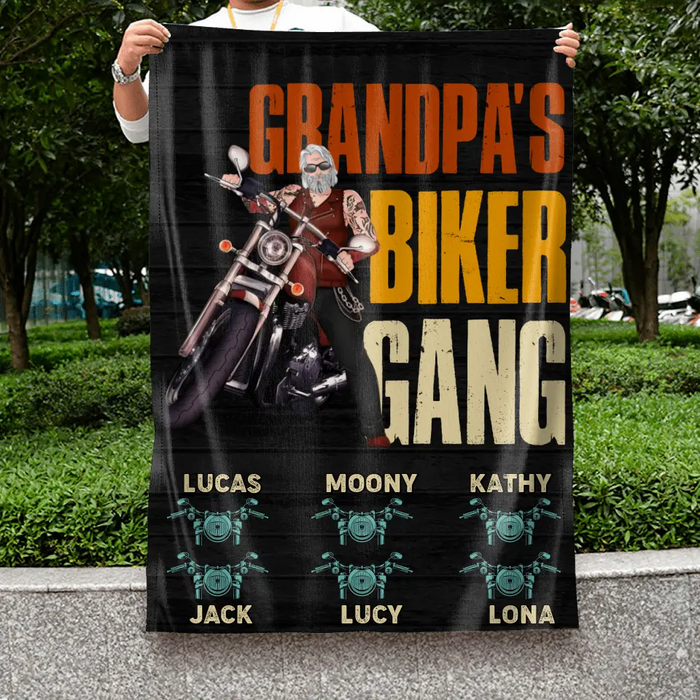 Custom Personalized Biker Flag Sign - Father's Day Gift Idea for Dad/Grandpa - Upto 6 Kids - Grandpa's Biker Gang