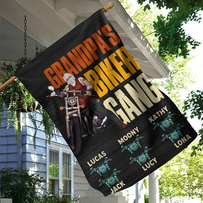 Custom Personalized Biker Flag Sign - Father's Day Gift Idea for Dad/Grandpa - Upto 6 Kids - Grandpa's Biker Gang