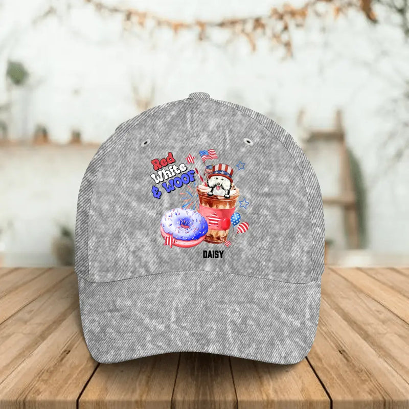 Personalized Dog Baseball Cap - Up to 4 Dogs - Father's/Mother's Day/Independence Day Gift Idea For Dog Lovers - Red White & Woof