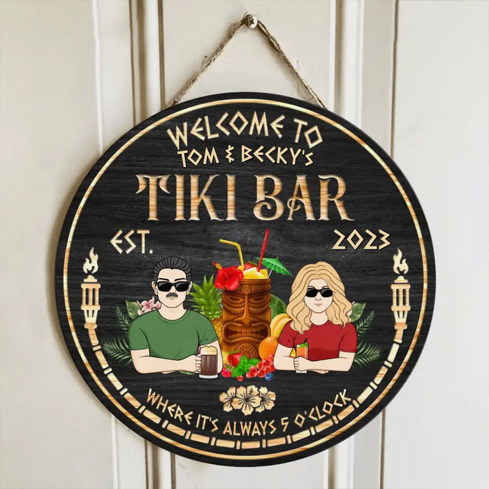 Custom Personalized Couple Wooden Sign - Gift Idea for Couple - Welcome To Tiki Bar