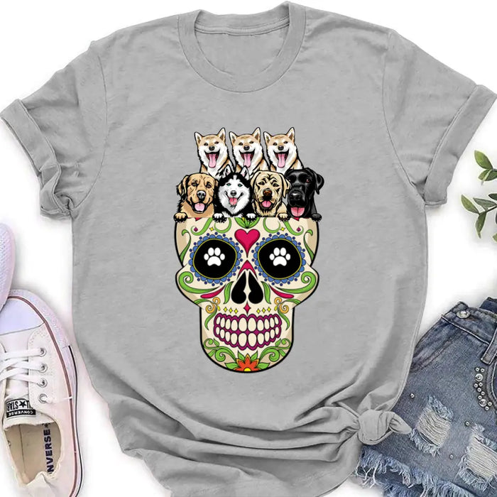 Custom Personalized Sugar Skull Pets T-shirt/Hoodie/Sweatshirt/Sleeve - Gift for Dog/Cat Lovers - Up to 7 Pets