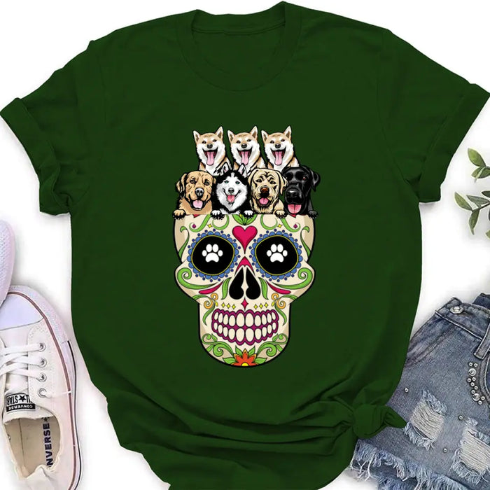 Custom Personalized Sugar Skull Pets T-shirt/Hoodie/Sweatshirt/Sleeve - Gift for Dog/Cat Lovers - Up to 7 Pets