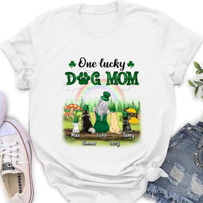Custom Personalized Dog Mom Shirt - Upto 4 Dogs - St. Patrick's Day Gift Idea For Dog Lover - One Lucky Dog Mom