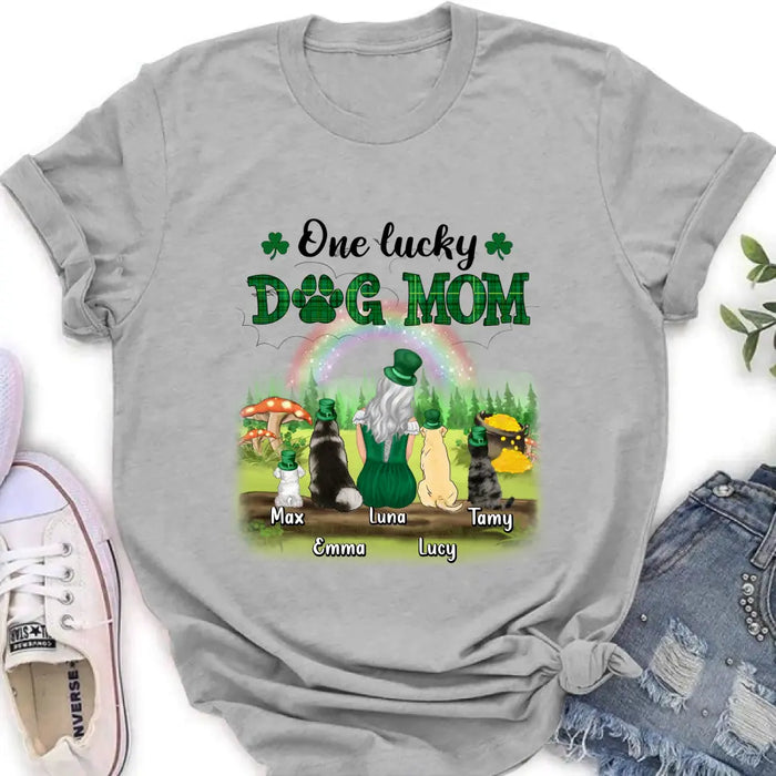 Custom Personalized Dog Mom Shirt - Upto 4 Dogs - St. Patrick's Day Gift Idea For Dog Lover - One Lucky Dog Mom