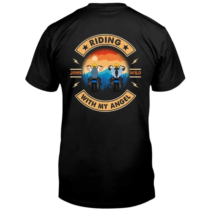 Custom Personalized Riding With Angel T-shirt/ Hoodie - Memorial Gift Idea For Friend/ Bikers