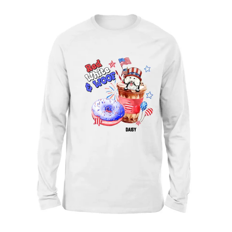 Personalized Dog Shirt/Hoodie - Up to 4 Dogs - Father's/Mother's Day/Independence Day Gift Idea For Dog Lovers - Red White & Woof