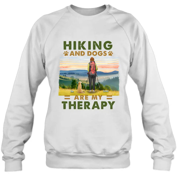 Custom Personalized Solo Hiking With Dogs Shirt - Woman/Man With Upto 4 Dogs - Gift Idea For Hiking Lovers - Hiking And Dogs Are My Therapy