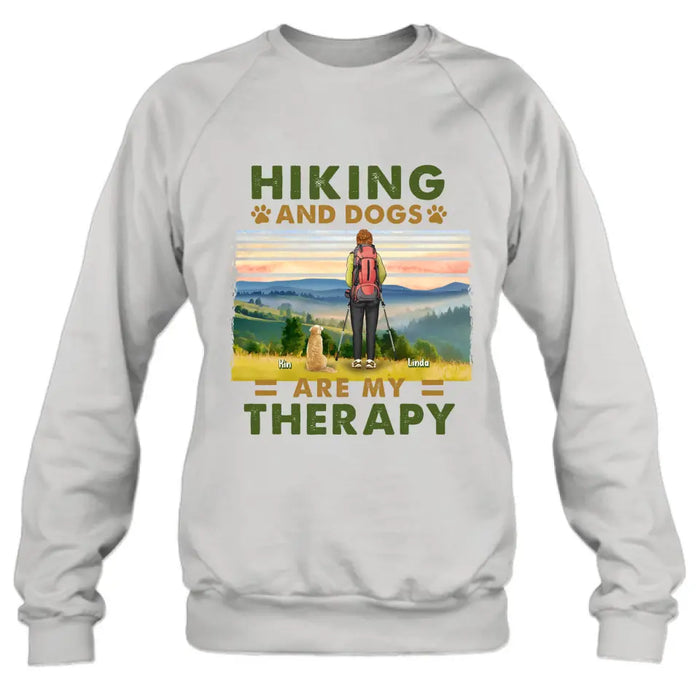 Custom Personalized Solo Hiking With Dogs Shirt - Woman/Man With Upto 4 Dogs - Gift Idea For Hiking Lovers - Hiking And Dogs Are My Therapy