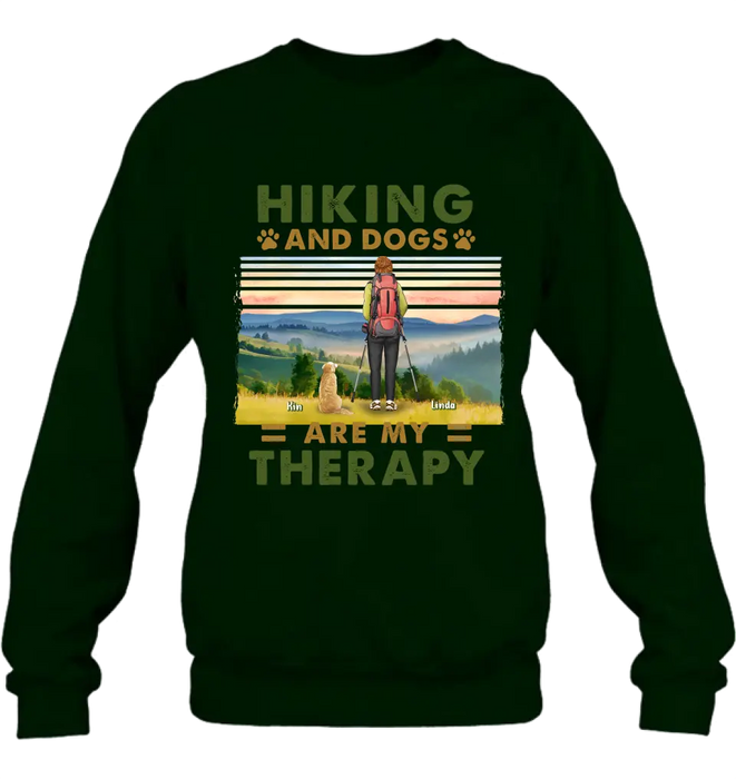 Custom Personalized Solo Hiking With Dogs Shirt - Woman/Man With Upto 4 Dogs - Gift Idea For Hiking Lovers - Hiking And Dogs Are My Therapy