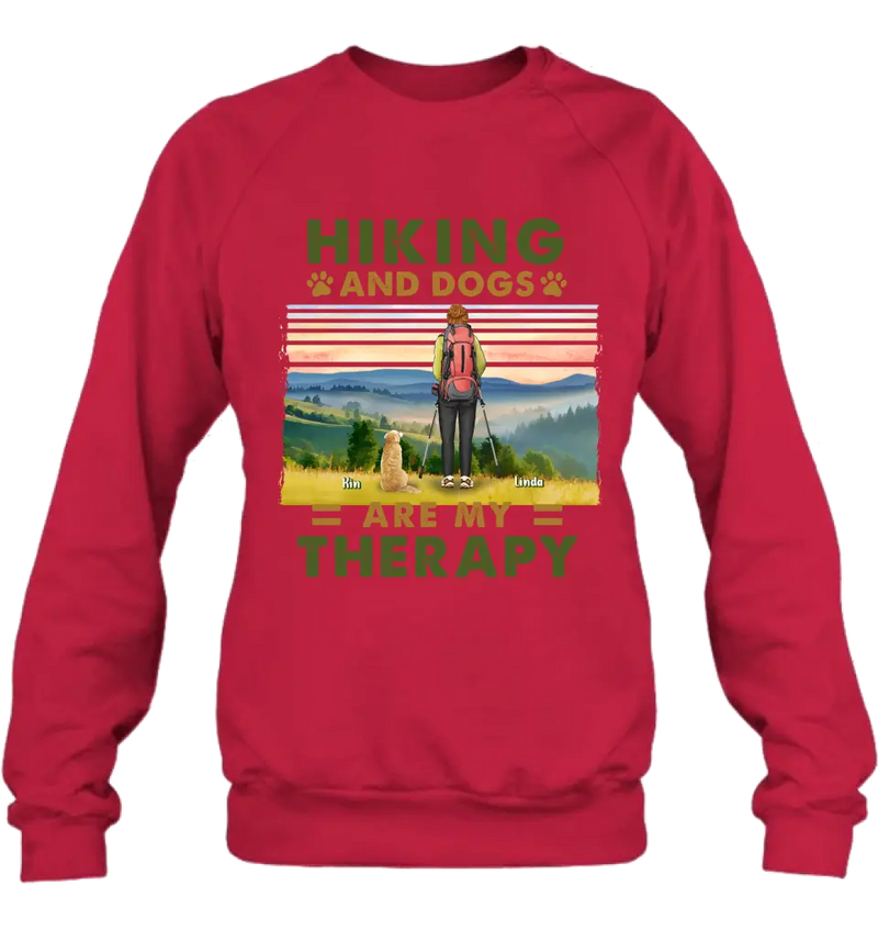 Personalized Solo Hiking With Dogs Shirt - Woman/Man With Up to 4 Dogs - Gift Idea For Hiking Lovers - Hiking And Dogs Are My Therapy