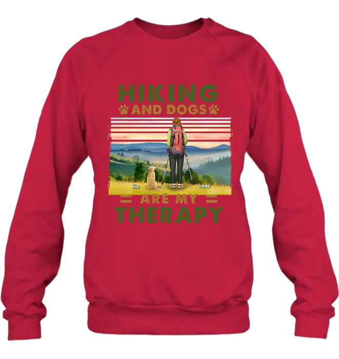 Custom Personalized Solo Hiking With Dogs Shirt - Woman/Man With Upto 4 Dogs - Gift Idea For Hiking Lovers - Hiking And Dogs Are My Therapy