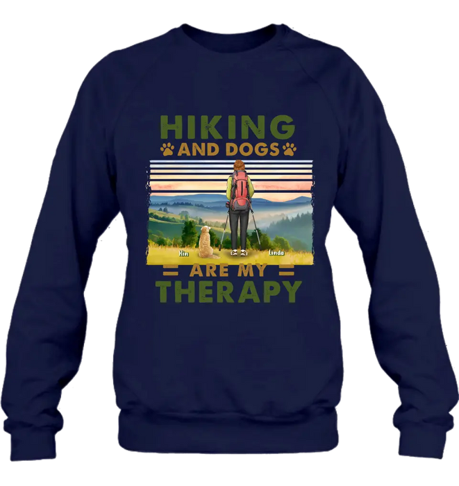 Custom Personalized Solo Hiking With Dogs Shirt - Woman/Man With Upto 4 Dogs - Gift Idea For Hiking Lovers - Hiking And Dogs Are My Therapy