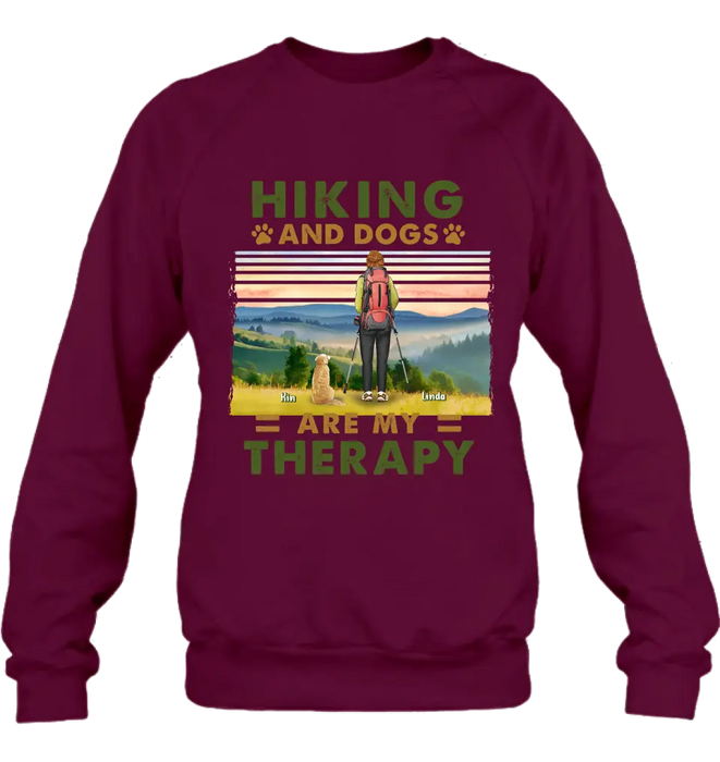 Custom Personalized Solo Hiking With Dogs Shirt - Woman/Man With Upto 4 Dogs - Gift Idea For Hiking Lovers - Hiking And Dogs Are My Therapy