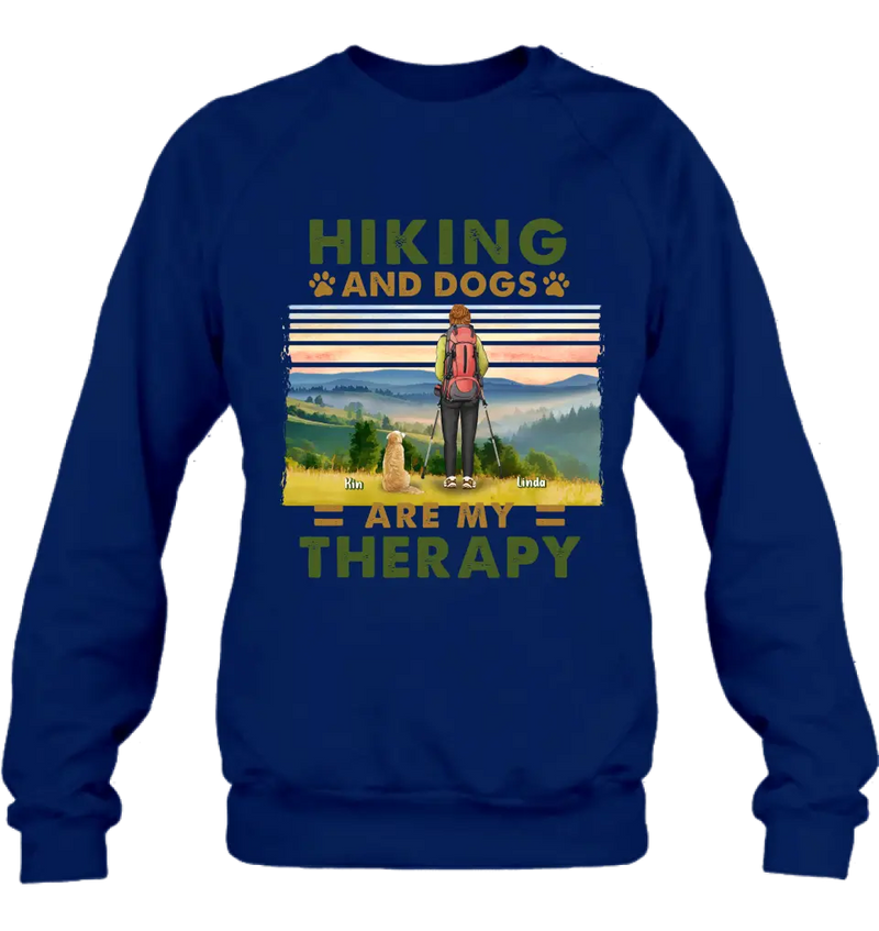Personalized Solo Hiking With Dogs Shirt - Woman/Man With Up to 4 Dogs - Gift Idea For Hiking Lovers - Hiking And Dogs Are My Therapy