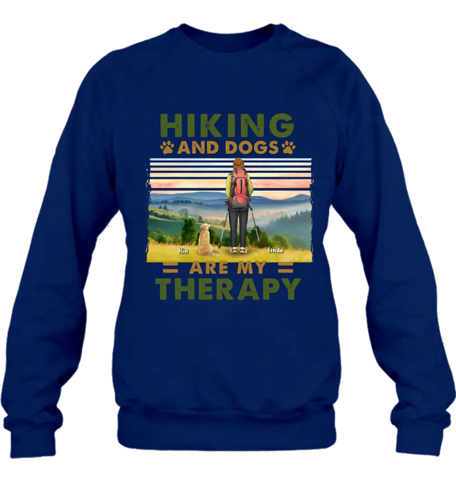 Custom Personalized Solo Hiking With Dogs Shirt - Woman/Man With Upto 4 Dogs - Gift Idea For Hiking Lovers - Hiking And Dogs Are My Therapy