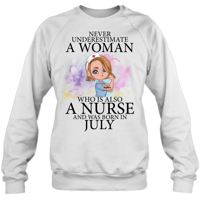 Custom Personalized Nurse Unisex T-shirt/ Hoodie/ Long Sleeve/ Sweatshirt - Gift Idea For Nurse - Never Underestimate A Woman Who Is Also A Nurse