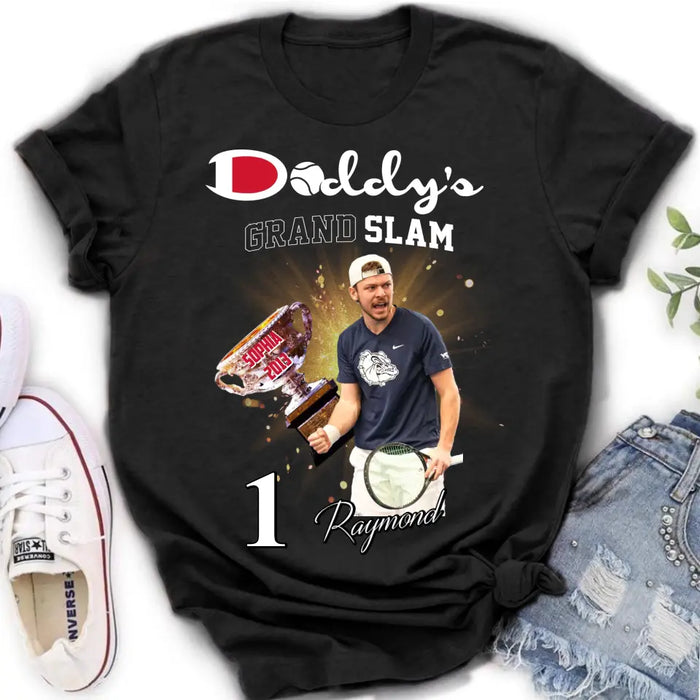 Custom Personalized Daddy Photo Shirt/Hoodie - Upto 4 Children - Father's Day Gift Idea for Tennis Lovers - Daddy's Grand Slam