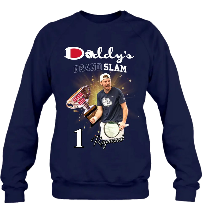 Custom Personalized Daddy Photo Shirt/Hoodie - Upto 4 Children - Father's Day Gift Idea for Tennis Lovers - Daddy's Grand Slam