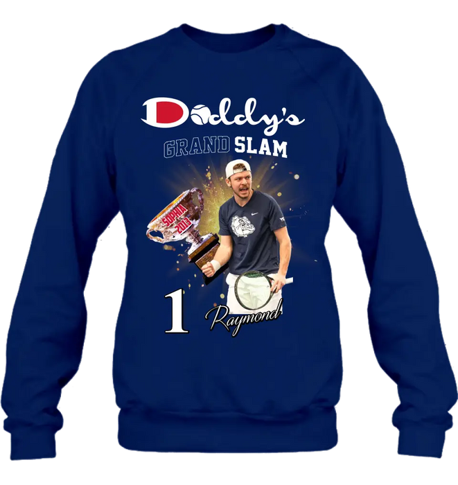 Custom Personalized Daddy Photo Shirt/Hoodie - Upto 4 Children - Father's Day Gift Idea for Tennis Lovers - Daddy's Grand Slam