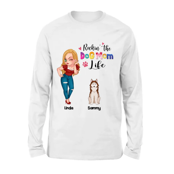 Custom Personalized Dog Mom Shirt - Upto 6 Dogs - Gift Idea For Dog Lover - Rockin' The The Dog Mom Life