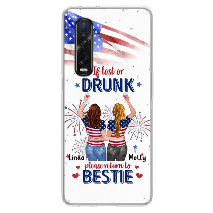 Custom Personalized Friend's 4th Of July Phone Case - Gift Idea For Friends/ Besties/ Sister On Independence Day - Up to 4 Girls - If Lost Or Drunk Please Return To Bestie - Case For Oppo/Xiaomi/Huawei