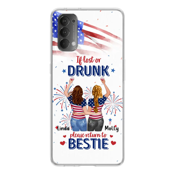 Custom Personalized Friend's 4th Of July Phone Case - Gift Idea For Friends/ Besties/ Sister On Independence Day - Up to 4 Girls - If Lost Or Drunk Please Return To Bestie - Case For Oppo/Xiaomi/Huawei