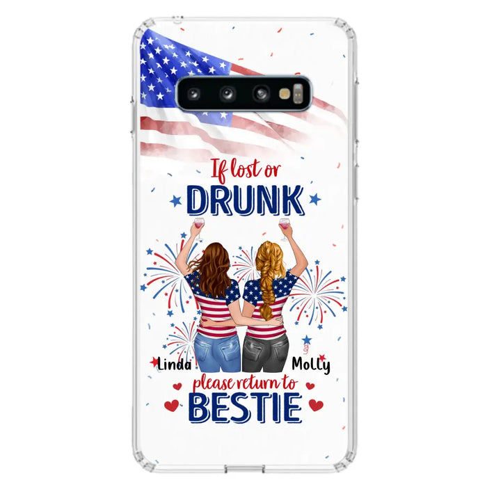 Custom Personalized Friend's 4th Of July iPhone/Samsung Case - Gift Idea For Friends/ Besties/ Sister On Independence Day - Up to 4 Girls - If Lost Or Drunk Please Return To Bestie