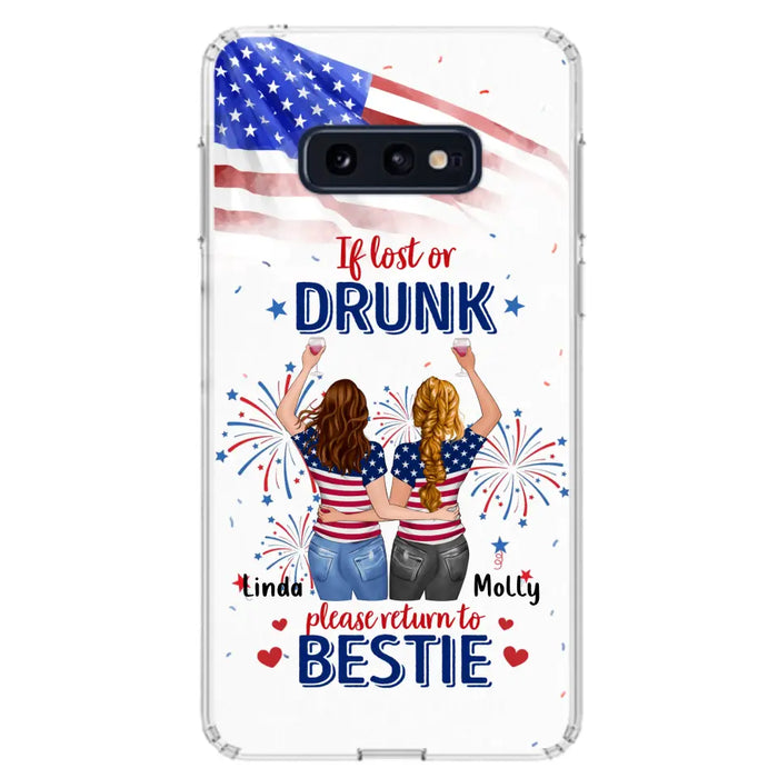 Custom Personalized Friend's 4th Of July iPhone/Samsung Case - Gift Idea For Friends/ Besties/ Sister On Independence Day - Up to 4 Girls - If Lost Or Drunk Please Return To Bestie