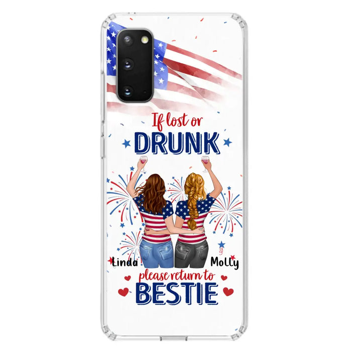 Custom Personalized Friend's 4th Of July iPhone/Samsung Case - Gift Idea For Friends/ Besties/ Sister On Independence Day - Up to 4 Girls - If Lost Or Drunk Please Return To Bestie