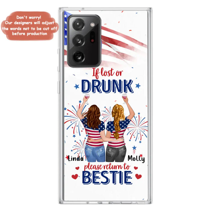 Custom Personalized Friend's 4th Of July iPhone/Samsung Case - Gift Idea For Friends/ Besties/ Sister On Independence Day - Up to 4 Girls - If Lost Or Drunk Please Return To Bestie