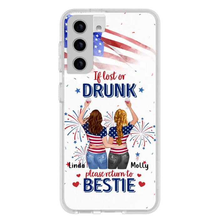 Custom Personalized Friend's 4th Of July iPhone/Samsung Case - Gift Idea For Friends/ Besties/ Sister On Independence Day - Up to 4 Girls - If Lost Or Drunk Please Return To Bestie