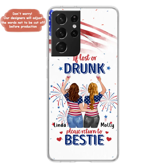 Custom Personalized Friend's 4th Of July iPhone/Samsung Case - Gift Idea For Friends/ Besties/ Sister On Independence Day - Up to 4 Girls - If Lost Or Drunk Please Return To Bestie