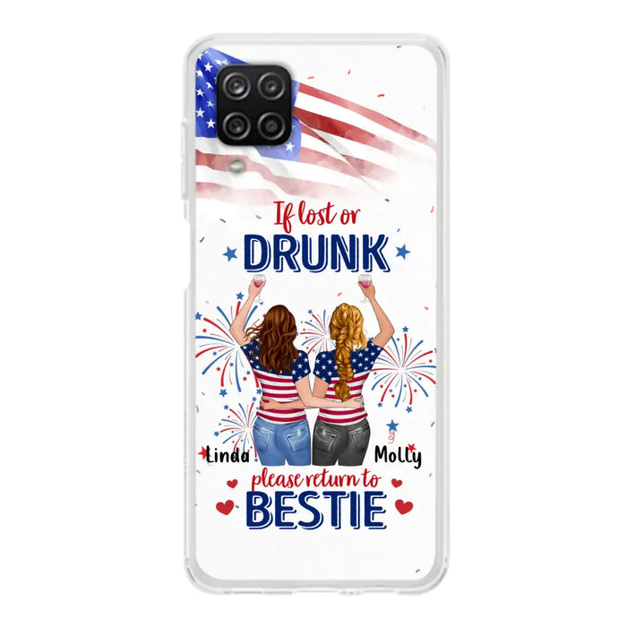 Custom Personalized Friend's 4th Of July iPhone/Samsung Case - Gift Idea For Friends/ Besties/ Sister On Independence Day - Up to 4 Girls - If Lost Or Drunk Please Return To Bestie