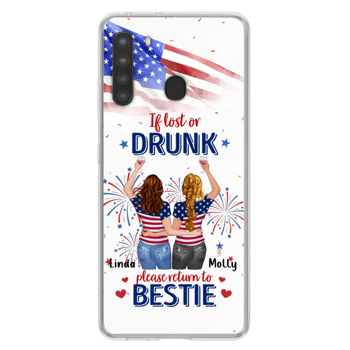 Custom Personalized Friend's 4th Of July iPhone/Samsung Case - Gift Idea For Friends/ Besties/ Sister On Independence Day - Up to 4 Girls - If Lost Or Drunk Please Return To Bestie